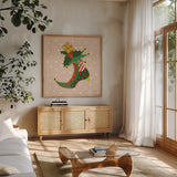 The Night Before Christmas III Bright by Farida Zaman. Shown in a natural wood frame in a cozy modern living room. Available as an archival giclee rolled canvas, fine art paper, or poster print. SKU 76183a.