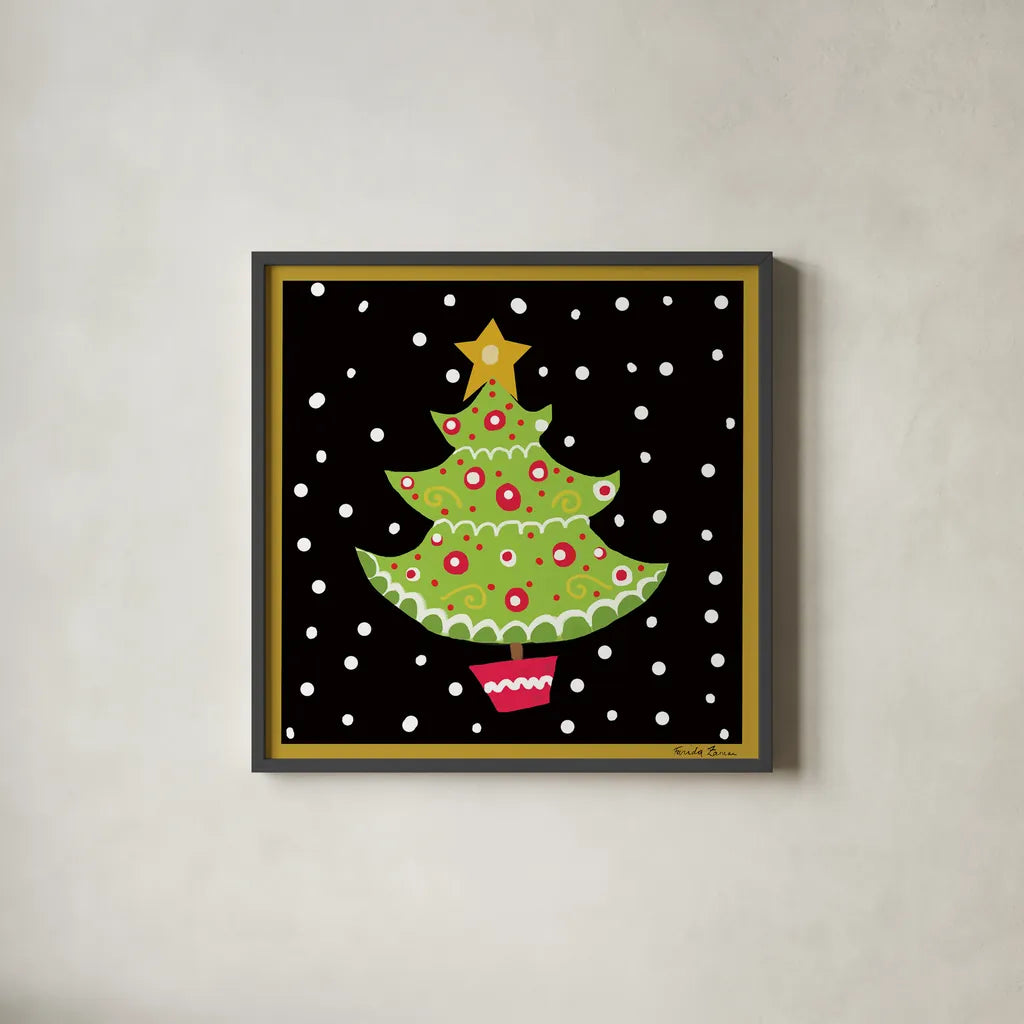 The Night Before Christmas IV by Farida Zaman. Shown in a sleek black glass frame for a contemporary gallery look. Available as an archival giclee rolled canvas, fine art paper, or poster print. SKU 33045a.