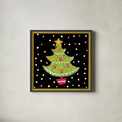 The Night Before Christmas IV by Farida Zaman. Shown in a sleek black glass frame for a contemporary gallery look. Available as an archival giclee rolled canvas, fine art paper, or poster print. SKU 33045a.