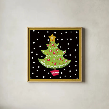 The Night Before Christmas IV by Farida Zaman. Shown in a natural wood glass frame for a timeless modern aesthetic. Available as an archival giclee rolled canvas, fine art paper, or poster print. SKU 33045a.