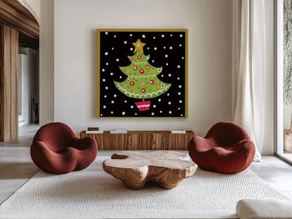 The Night Before Christmas IV by Farida Zaman. Shown as extra-large giant wall art in a modern living room. Available as an archival giclee rolled canvas, fine art paper, or poster print. SKU 33045a.