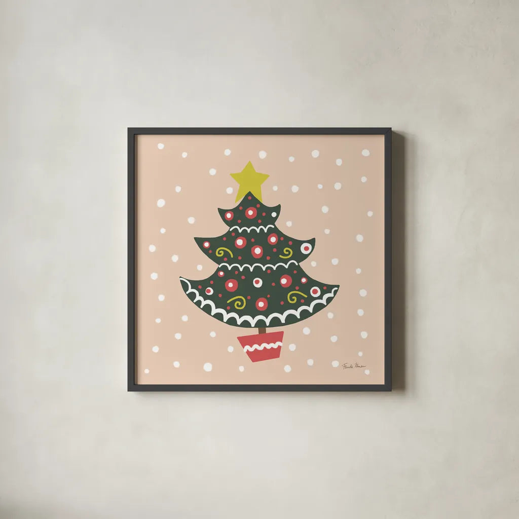 The Night Before Christmas IV Bright by Farida Zaman. Shown in a sleek black glass frame for a contemporary gallery look. Available as an archival giclee rolled canvas, fine art paper, or poster print. SKU 76184a.