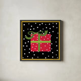 The Night Before Christmas V by Farida Zaman. Shown in a sleek black glass frame for a contemporary gallery look. Available as an archival giclee rolled canvas, fine art paper, or poster print. SKU 33046a.