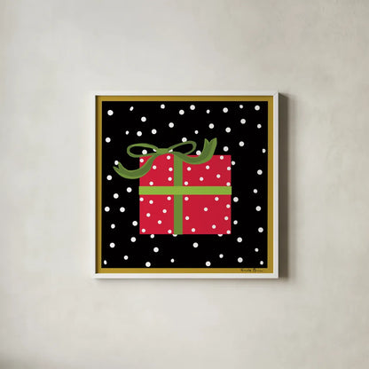 The Night Before Christmas V by Farida Zaman. Shown in a crisp white glass frame for a clean and minimalist style. Available as an archival giclee rolled canvas, fine art paper, or poster print. SKU 33046a.