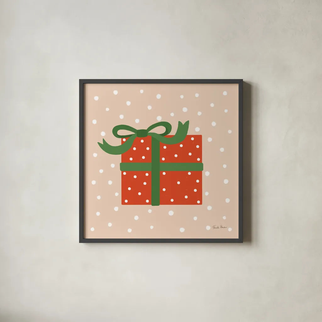 The Night Before Christmas V Bright by Farida Zaman. Shown in a sleek black glass frame for a contemporary gallery look. Available as an archival giclee rolled canvas, fine art paper, or poster print. SKU 76185a.