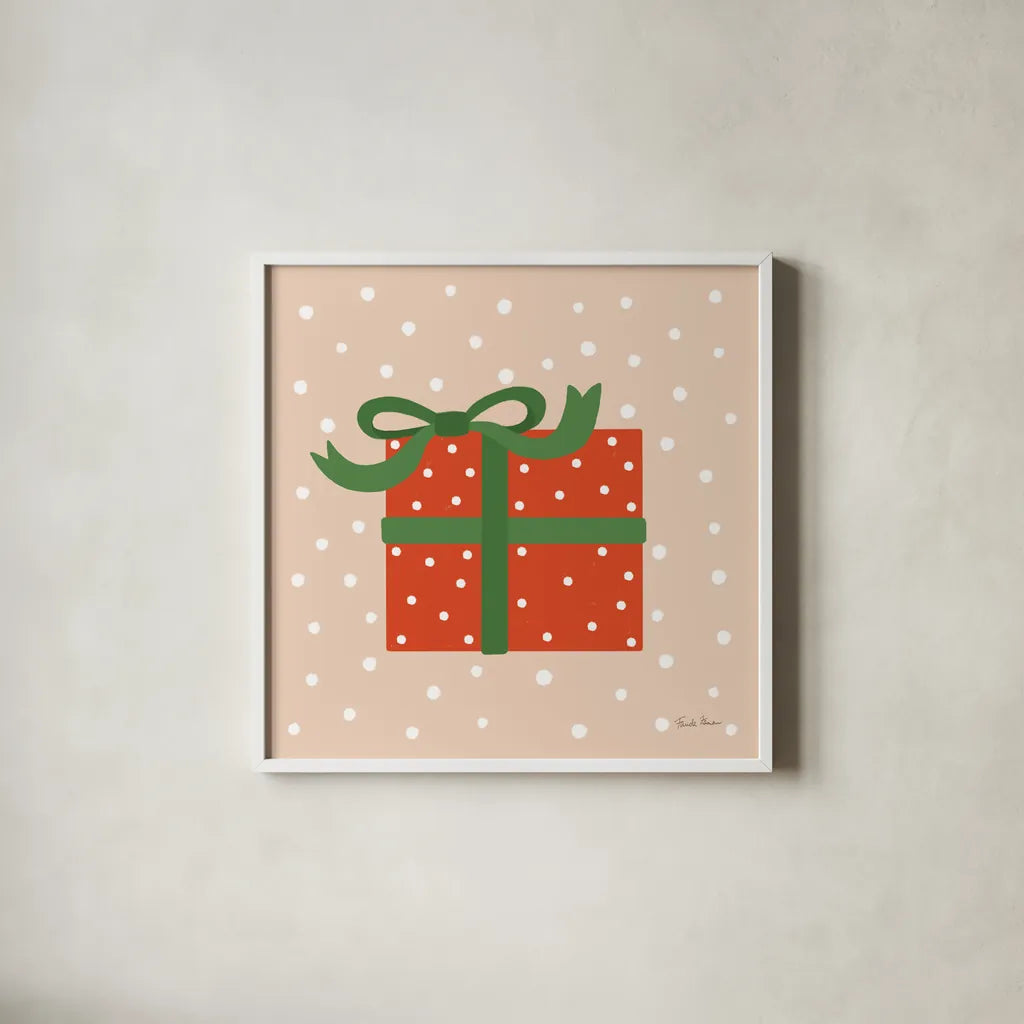 The Night Before Christmas V Bright by Farida Zaman. Shown in a crisp white glass frame for a clean and minimalist style. Available as an archival giclee rolled canvas, fine art paper, or poster print. SKU 76185a.