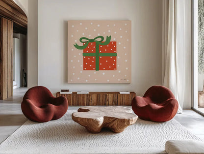 The Night Before Christmas V Bright by Farida Zaman. Shown as extra-large giant wall art in a modern living room. Available as an archival giclee rolled canvas, fine art paper, or poster print. SKU 76185a.