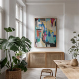 Time Capsule by Farida Zaman. shown as a print in a natural wood frame in a dining room. Available as a archival giclee rolled canvas, fine art paper, or poster print. SKU 38694h.