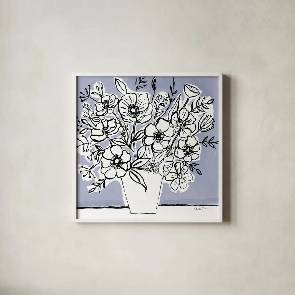 Timeless Florals by Farida Zaman. Shown in a crisp white glass frame for a clean and minimalist style. Available as an archival giclee rolled canvas, fine art paper, or poster print. SKU 75851a.
