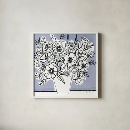Timeless Florals by Farida Zaman. Shown in a crisp white glass frame for a clean and minimalist style. Available as an archival giclee rolled canvas, fine art paper, or poster print. SKU 75851a.