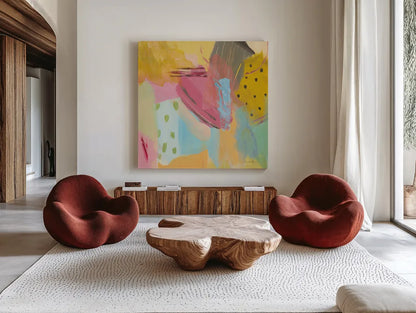 Transition I by Farida Zaman. Shown as extra-large giant wall art in a modern living room. Available as an archival giclee rolled canvas, fine art paper, or poster print. SKU 52735a.
