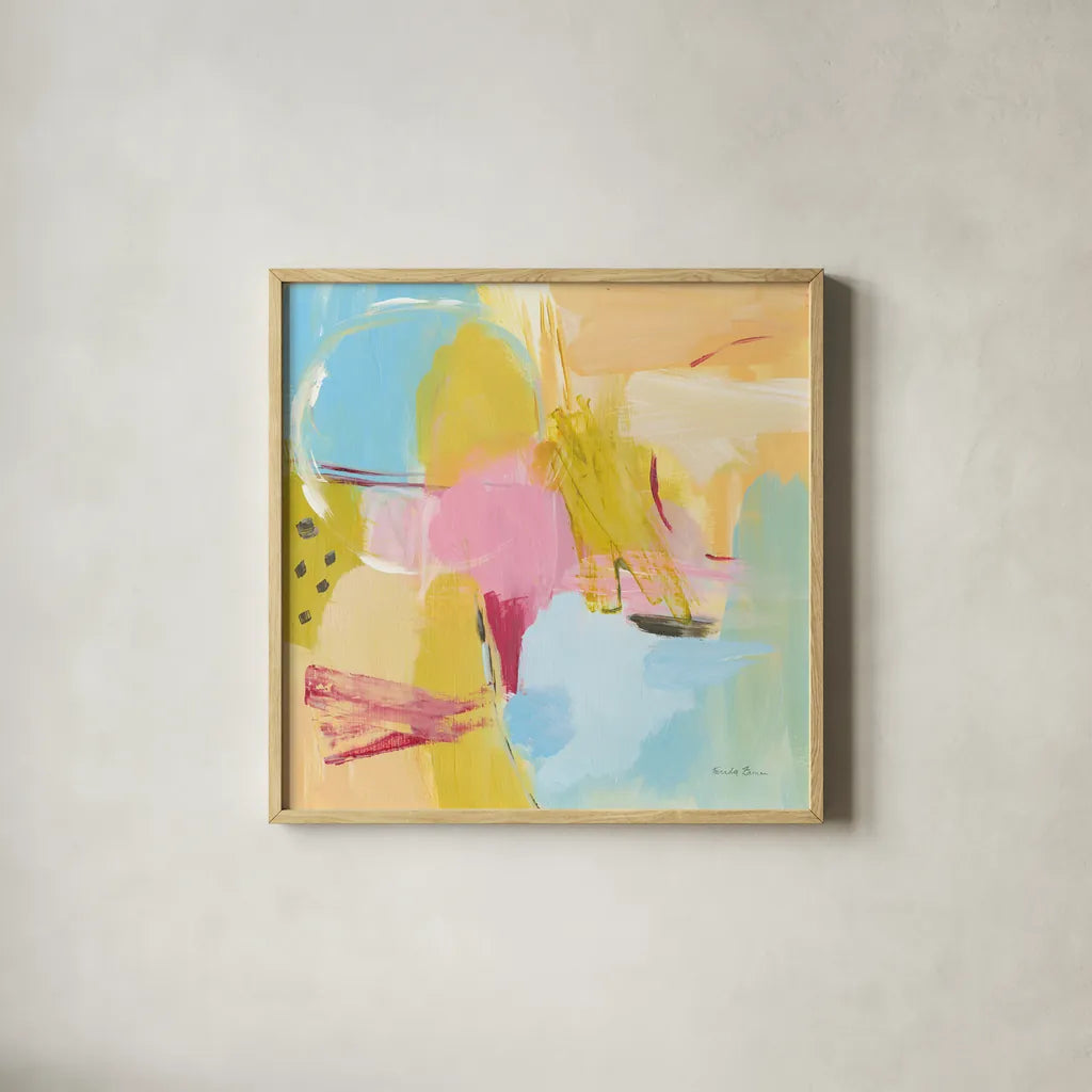 Transition II by Farida Zaman. Shown in a natural wood glass frame for a timeless modern aesthetic. Available as an archival giclee rolled canvas, fine art paper, or poster print. SKU 52736a.