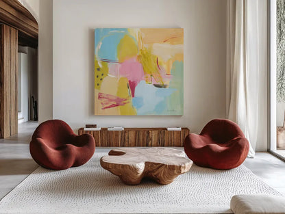 Transition II by Farida Zaman. Shown as extra-large giant wall art in a modern living room. Available as an archival giclee rolled canvas, fine art paper, or poster print. SKU 52736a.