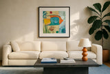 Tropical Underwater I by Farida Zaman. Displayed in a glass frame with matte in a clean modern living room. Available as an archival giclee rolled canvas, fine art paper, or poster print. SKU 37584a.