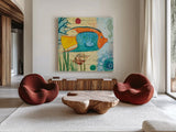Tropical Underwater I by Farida Zaman. Shown as extra-large giant wall art in a modern living room. Available as an archival giclee rolled canvas, fine art paper, or poster print. SKU 37584a.