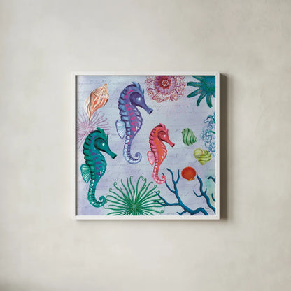 Tropical Underwater II by Farida Zaman. Shown in a crisp white glass frame for a clean and minimalist style. Available as an archival giclee rolled canvas, fine art paper, or poster print. SKU 37585a.