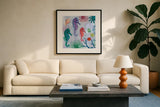 Tropical Underwater II by Farida Zaman. Displayed in a glass frame with matte in a clean modern living room. Available as an archival giclee rolled canvas, fine art paper, or poster print. SKU 37585a.
