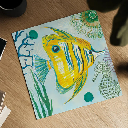 Tropical Underwater III by Farida Zaman. Shown as a detailed flat fine art print, highlighting archival giclee quality. Available as an archival giclee rolled canvas, fine art paper, or poster print. SKU 37586a.