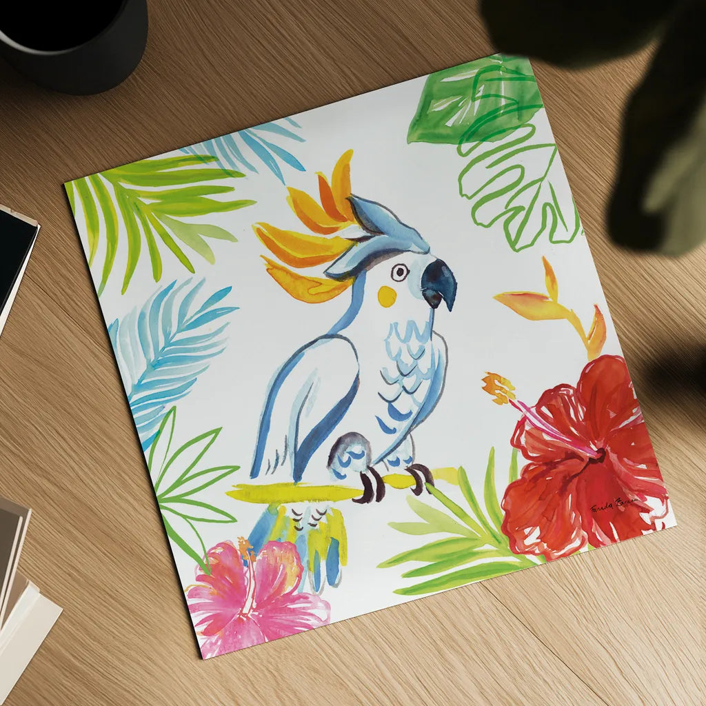 Tropicana I by Farida Zaman. Shown as a detailed flat fine art print, highlighting archival giclee quality. Available as an archival giclee rolled canvas, fine art paper, or poster print. SKU 35960a.