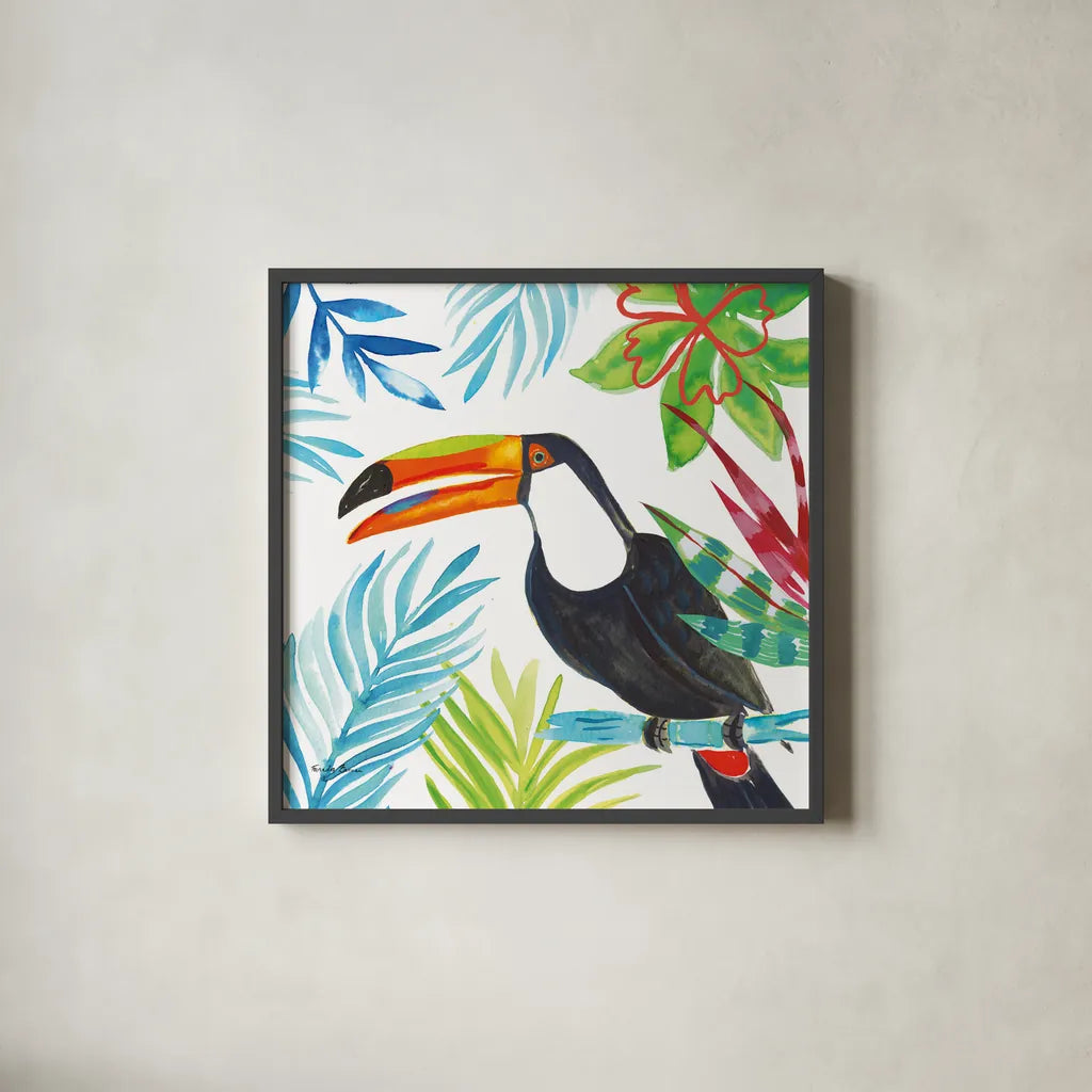 Tropicana II by Farida Zaman. Shown in a sleek black glass frame for a contemporary gallery look. Available as an archival giclee rolled canvas, fine art paper, or poster print. SKU 35961a.