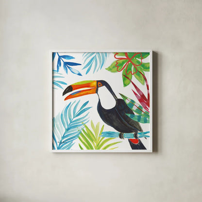 Tropicana II by Farida Zaman. Shown in a crisp white glass frame for a clean and minimalist style. Available as an archival giclee rolled canvas, fine art paper, or poster print. SKU 35961a.