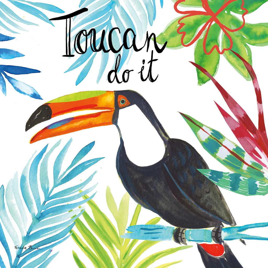 Tropicana II Toucan by Farida Zaman. SKU 55335a. Archival Giclee Fine art print for wall decor.