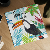 Tropicana II Toucan by Farida Zaman. Shown as a detailed flat fine art print, highlighting archival giclee quality. Available as an archival giclee rolled canvas, fine art paper, or poster print. SKU 55335a.