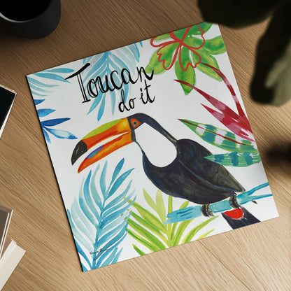 Tropicana II Toucan by Farida Zaman. Shown as a detailed flat fine art print, highlighting archival giclee quality. Available as an archival giclee rolled canvas, fine art paper, or poster print. SKU 55335a.