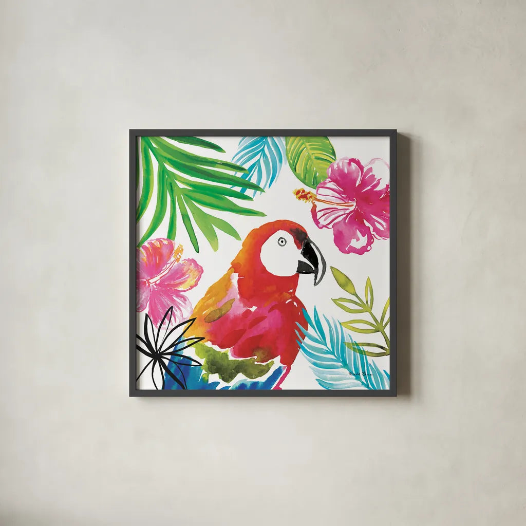 Tropicana III by Farida Zaman. Shown in a sleek black glass frame for a contemporary gallery look. Available as an archival giclee rolled canvas, fine art paper, or poster print. SKU 35962a.