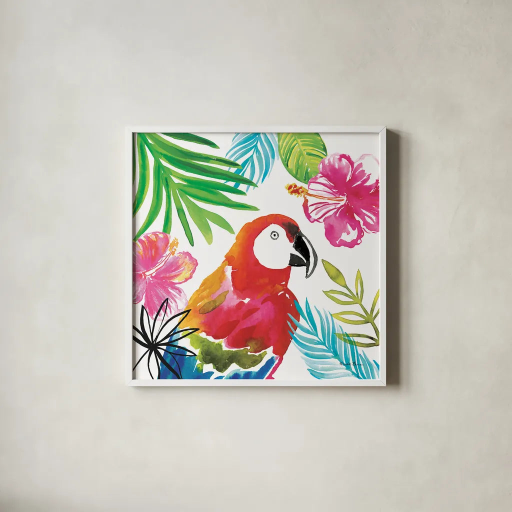 Tropicana III by Farida Zaman. Shown in a crisp white glass frame for a clean and minimalist style. Available as an archival giclee rolled canvas, fine art paper, or poster print. SKU 35962a.