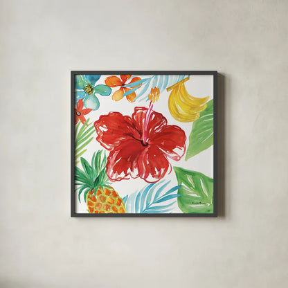 Tropicana V by Farida Zaman. Shown in a sleek black glass frame for a contemporary gallery look. Available as an archival giclee rolled canvas, fine art paper, or poster print. SKU 35964a.