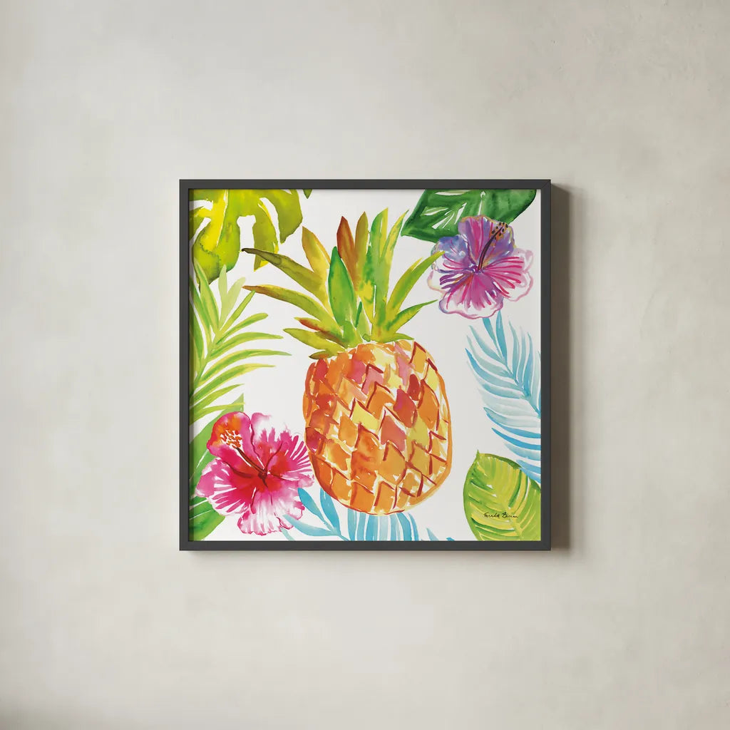 Tropicana VI by Farida Zaman. Shown in a sleek black glass frame for a contemporary gallery look. Available as an archival giclee rolled canvas, fine art paper, or poster print. SKU 35965a.