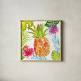 Tropicana VI by Farida Zaman. Shown in a natural wood glass frame for a timeless modern aesthetic. Available as an archival giclee rolled canvas, fine art paper, or poster print. SKU 35965a.