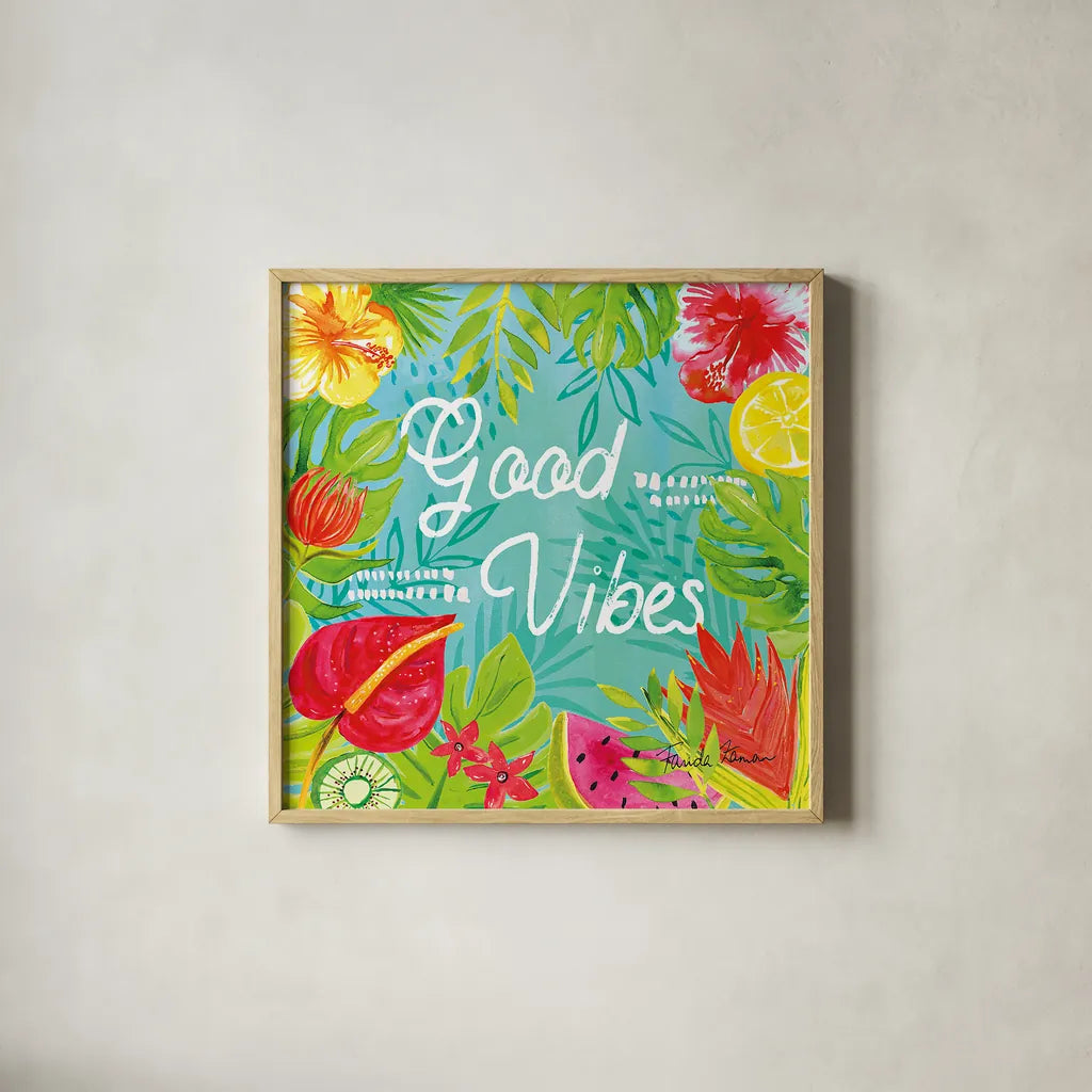 Tutti Frutti IX by Farida Zaman. Shown in a natural wood glass frame for a timeless modern aesthetic. Available as an archival giclee rolled canvas, fine art paper, or poster print. SKU 52034a.