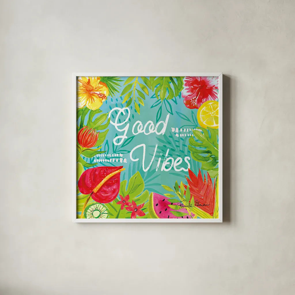 Tutti Frutti IX by Farida Zaman. Shown in a crisp white glass frame for a clean and minimalist style. Available as an archival giclee rolled canvas, fine art paper, or poster print. SKU 52034a.