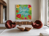 Tutti Frutti IX by Farida Zaman. Shown as extra-large giant wall art in a modern living room. Available as an archival giclee rolled canvas, fine art paper, or poster print. SKU 52034a.