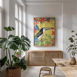Tutti Frutti VI v2 by Farida Zaman. shown as a print in a natural wood frame in a dining room. Available as a archival giclee rolled canvas, fine art paper, or poster print. SKU 54244h.