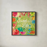 Tutti Frutti X by Farida Zaman. Shown in a sleek black glass frame for a contemporary gallery look. Available as an archival giclee rolled canvas, fine art paper, or poster print. SKU 52035a.