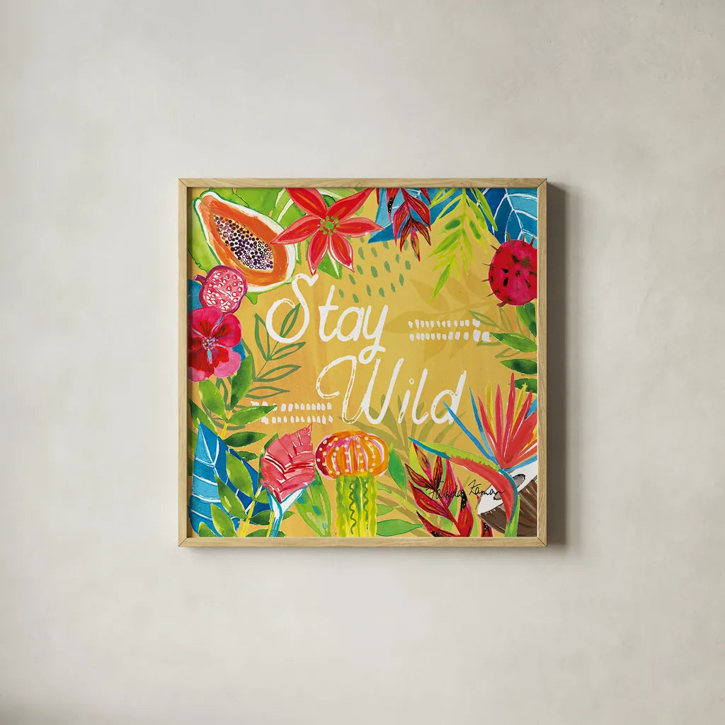 Tutti Frutti XI by Farida Zaman. Shown in a natural wood glass frame for a timeless modern aesthetic. Available as an archival giclee rolled canvas, fine art paper, or poster print. SKU 52036a.