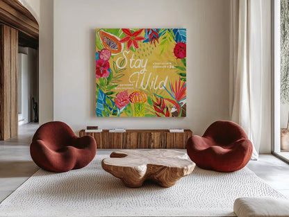 Tutti Frutti XI by Farida Zaman. Shown as extra-large giant wall art in a modern living room. Available as an archival giclee rolled canvas, fine art paper, or poster print. SKU 52036a.