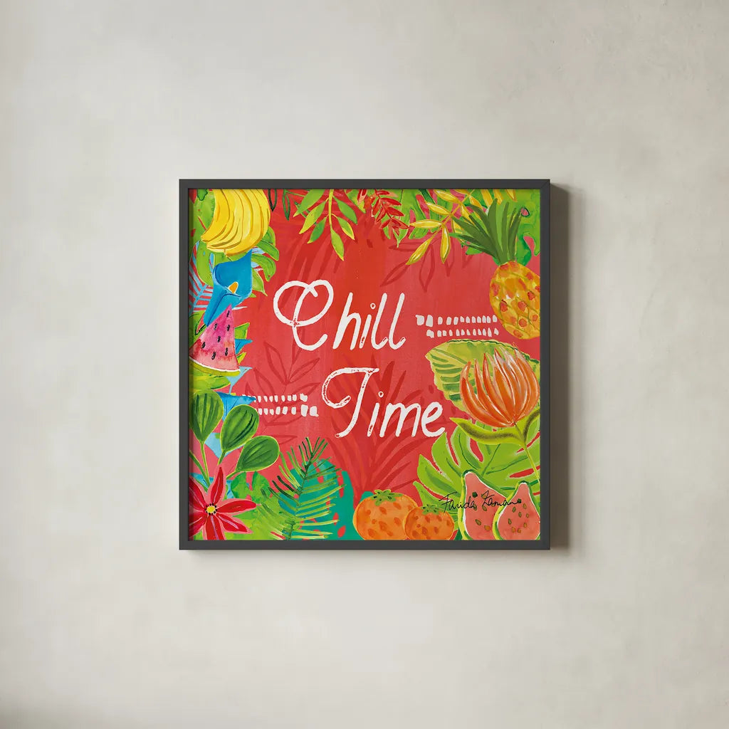 Tutti Frutti XII by Farida Zaman. Shown in a sleek black glass frame for a contemporary gallery look. Available as an archival giclee rolled canvas, fine art paper, or poster print. SKU 52037a.