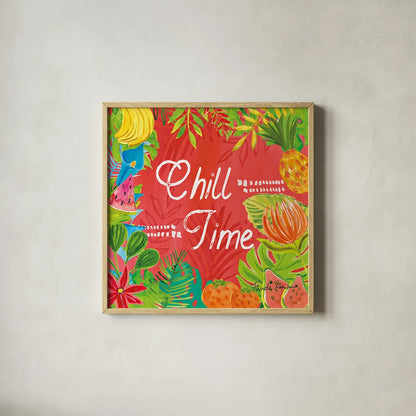 Tutti Frutti XII by Farida Zaman. Shown in a natural wood glass frame for a timeless modern aesthetic. Available as an archival giclee rolled canvas, fine art paper, or poster print. SKU 52037a.