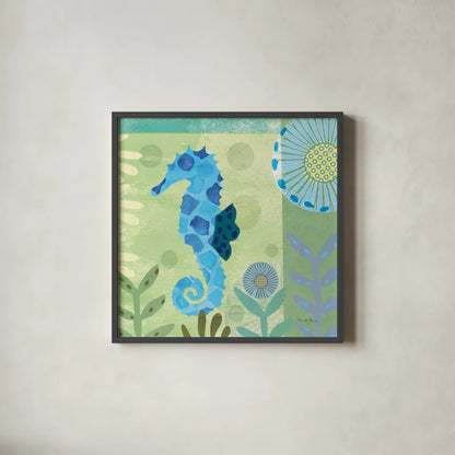 Underwater World III by Farida Zaman. Shown in a sleek black glass frame for a contemporary gallery look. Available as an archival giclee rolled canvas, fine art paper, or poster print. SKU 33256a.
