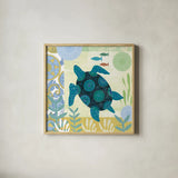 Underwater World IV by Farida Zaman. Shown in a natural wood glass frame for a timeless modern aesthetic. Available as an archival giclee rolled canvas, fine art paper, or poster print. SKU 33257a.