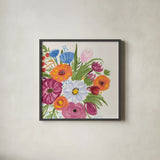 VVintage Floral IV v2 by Farida Zaman. Shown in a sleek black glass frame for a contemporary gallery look. Available as an archival giclee rolled canvas, fine art paper, or poster print. SKU 42911a.
