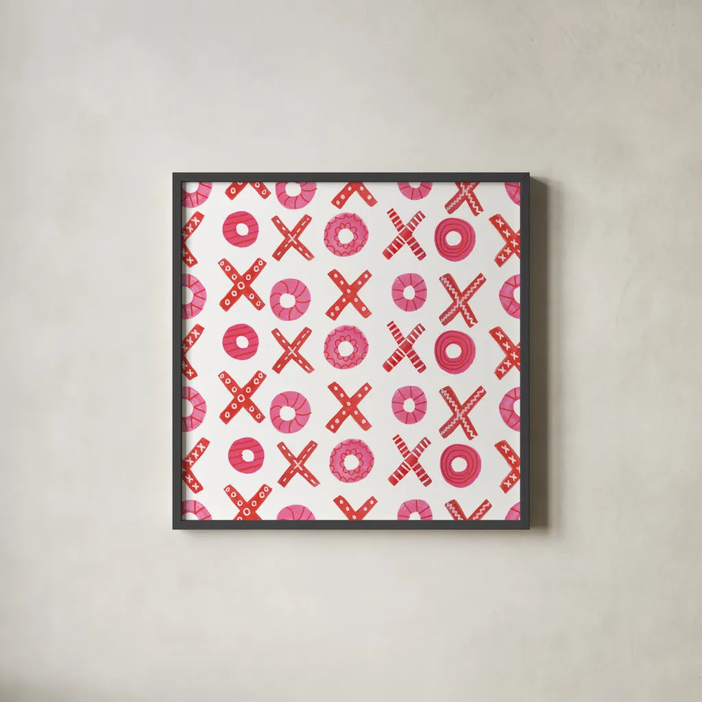 Valentine Chic Pattern II by Farida Zaman. Shown in a sleek black glass frame for a contemporary gallery look. Available as an archival giclee rolled canvas, fine art paper, or poster print. SKU 39748a.