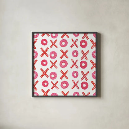 Valentine Chic Pattern II by Farida Zaman. Shown in a sleek black glass frame for a contemporary gallery look. Available as an archival giclee rolled canvas, fine art paper, or poster print. SKU 39748a.