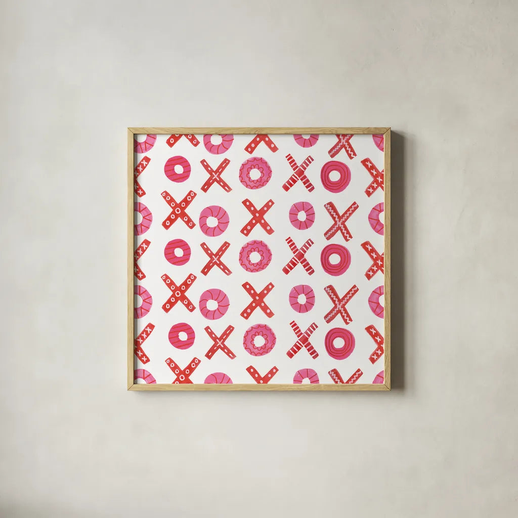 Valentine Chic Pattern II by Farida Zaman. Shown in a natural wood glass frame for a timeless modern aesthetic. Available as an archival giclee rolled canvas, fine art paper, or poster print. SKU 39748a.