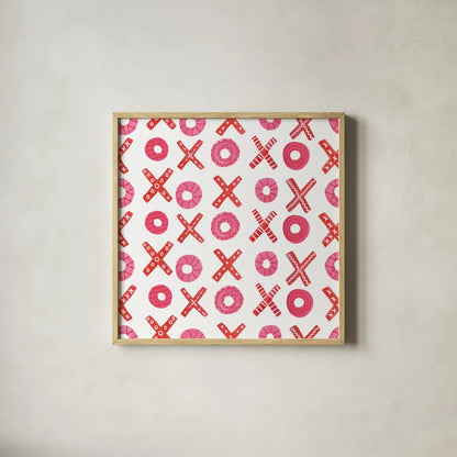 Valentine Chic Pattern II by Farida Zaman. Shown in a natural wood glass frame for a timeless modern aesthetic. Available as an archival giclee rolled canvas, fine art paper, or poster print. SKU 39748a.