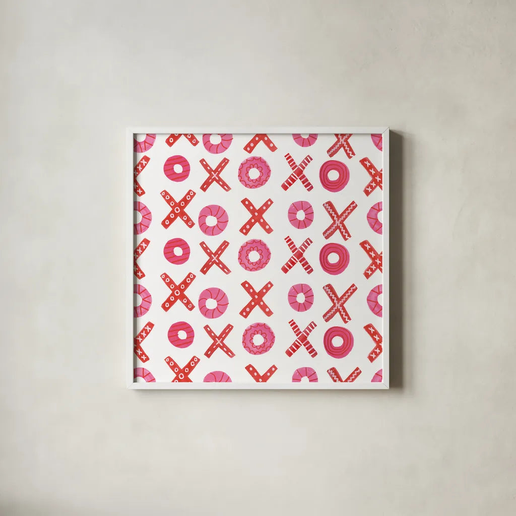 Valentine Chic Pattern II by Farida Zaman. Shown in a crisp white glass frame for a clean and minimalist style. Available as an archival giclee rolled canvas, fine art paper, or poster print. SKU 39748a.